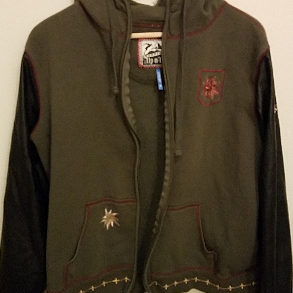 Hoodie with faux leather sleeves